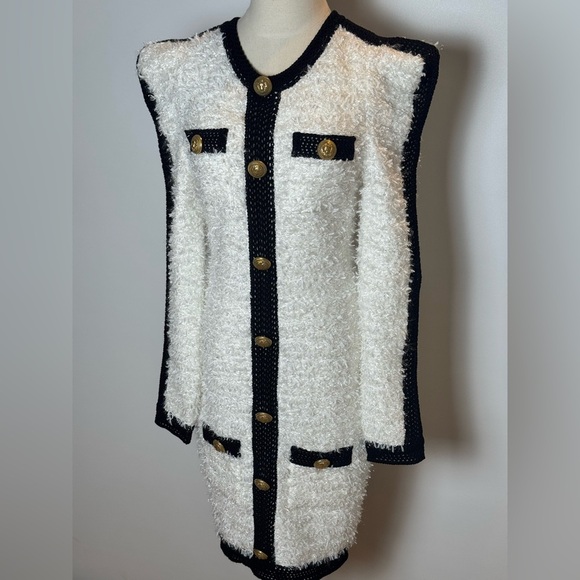 Balmain Embellished Black & White Tweed Mini Dress Size 40 – Like New - Picture 5 of 16